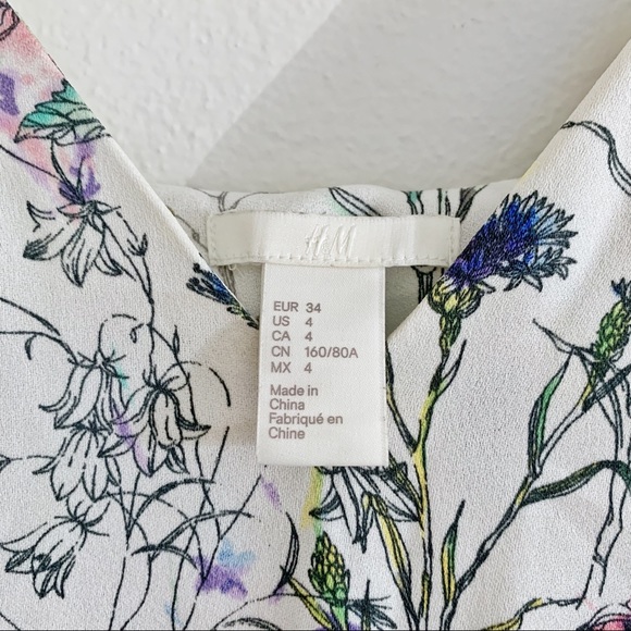 White floral print spring/summer dress with asymmetrical midi ruffled hem - Picture 3 of 7